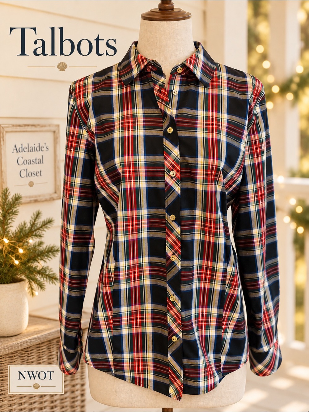 Talbots Non-Iron Perfect Shirt Celebrate Plaid Size 10 NWOT